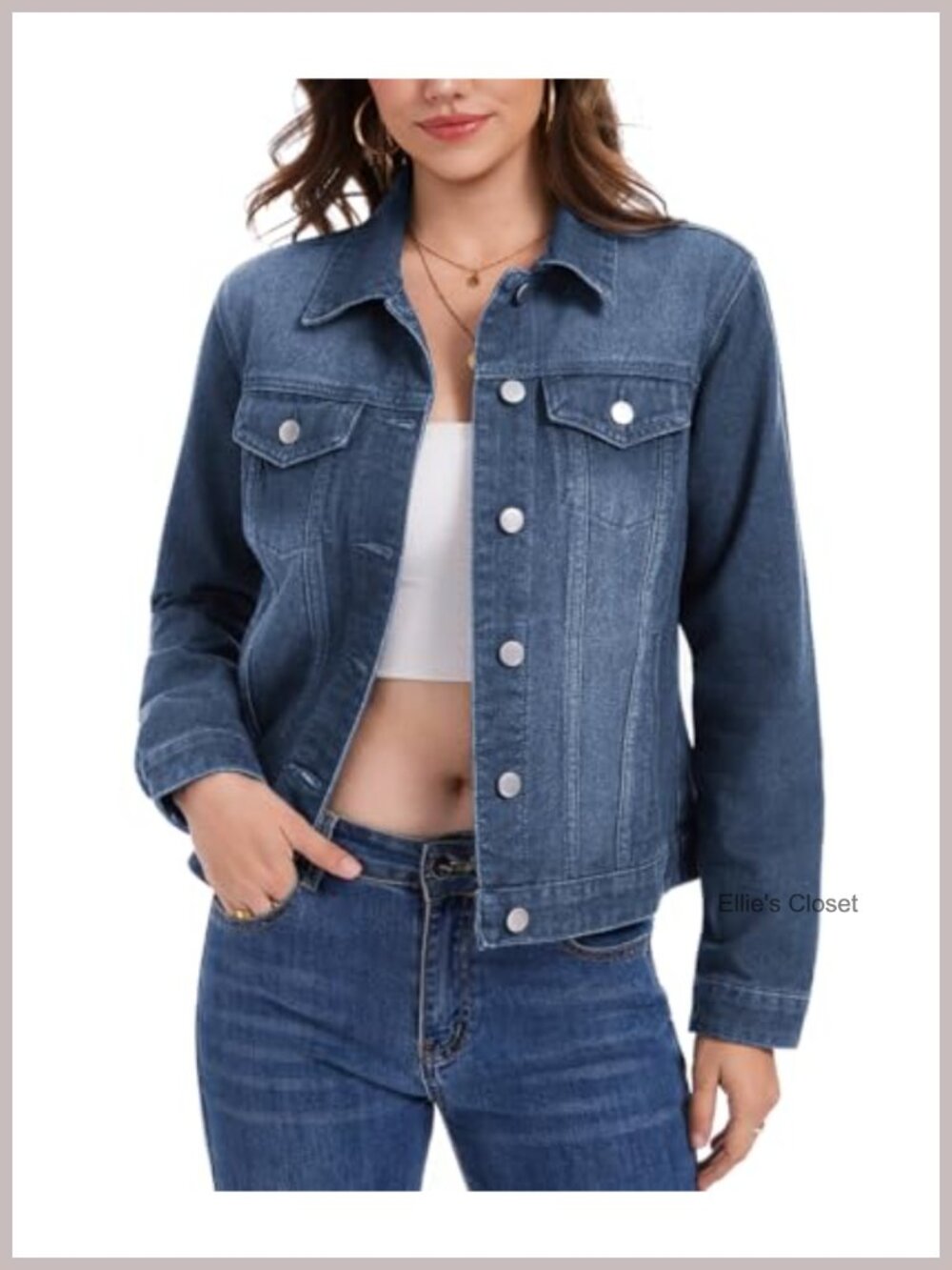 Women's Denim Jacket Long Sleeve Button Down Shacket 100% Cotton Fitted Jean